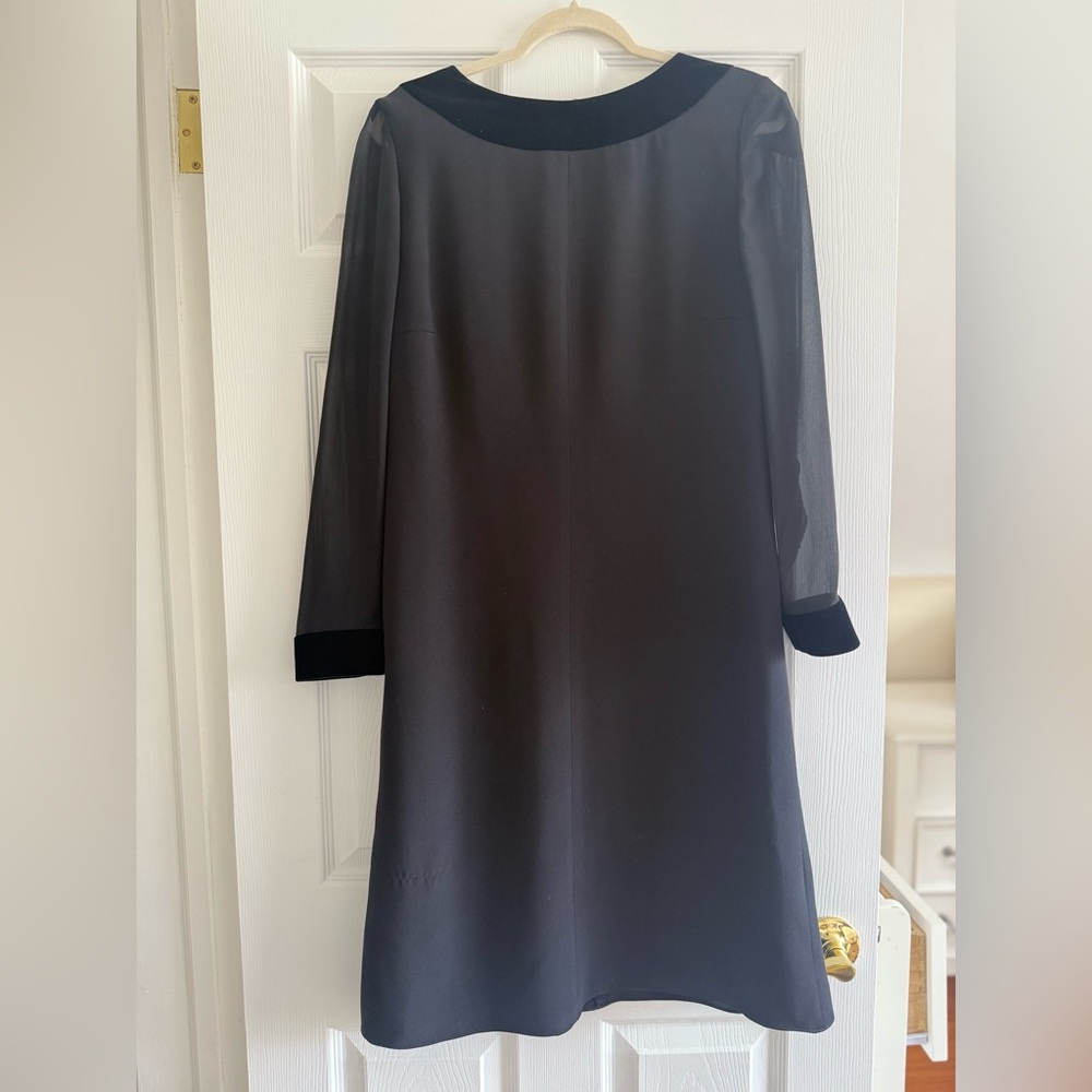 Akris Black Long-Sleeve Shift Dress with Sheer Sleeves